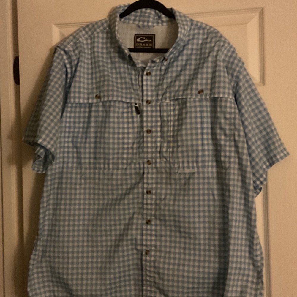 Drake Clothing Company Vented Fishing Shirt Blue Gingham Plaid Mens 2X